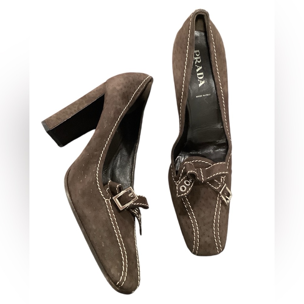 Prada Embossed Leather Suede Pumps Lux**